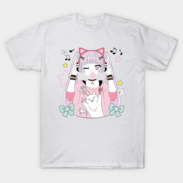 Anime style girl color pink T-Shirt by keyanimari